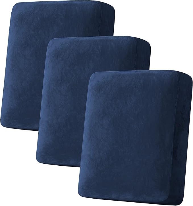H.VERSAILTEX Velvet Stretch Couch Cushion Cover Plush Cushion Slipcover for Chair Loveseat Sofa Cushion Furniture Protector Seat Cushion Sofa Cover (3 Piece Sofa Cushion Covers, Navy) by HVERSAILTEX