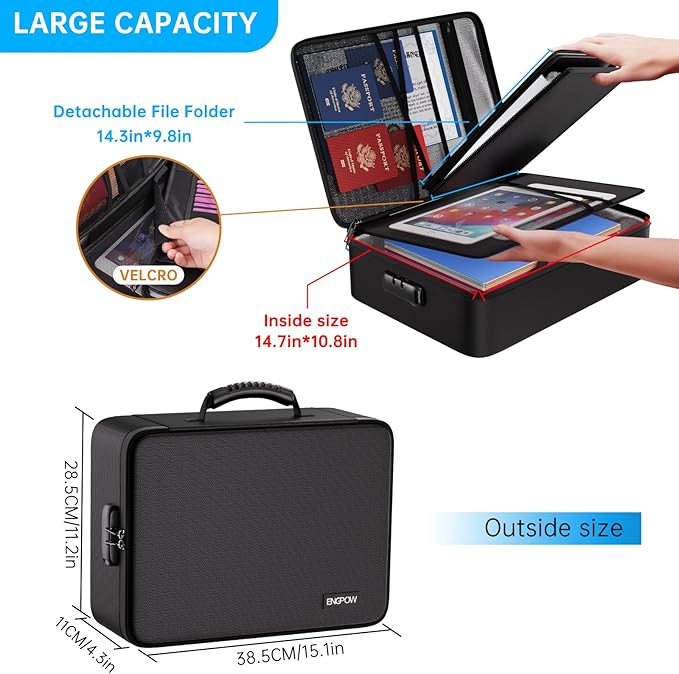 ENGPOW File Organizer Bag with 13 Pocket Accordion File Folder, Fireproof Document Organizer with Lock& Labels,Multi-Layer Portable Home Travel Safe Storage Box for Important Documents,Files and More - Image 5