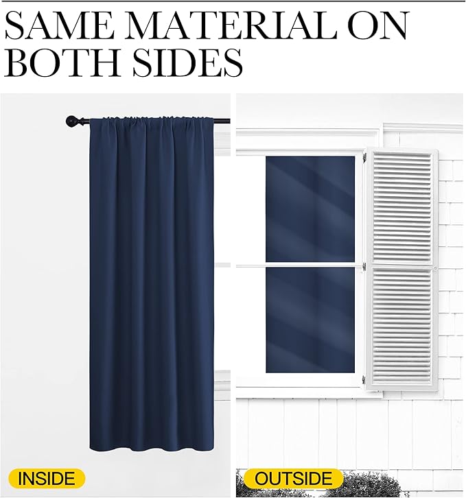 NICETOWN Living Room Curtains, Blackout Draperies, Home Decorations Thermal Insulated Solid Rod Pocket Blackout Drapes for Cafe (Navy, One Pair, 70 x 84-inch) - Image 6