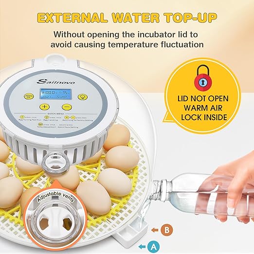 Sailnovo 18 Egg Incubator for Hatching Eggs with Automatic Egg Turning and Humidty Display, Temperature Control,360° Clear View, Egg Incubator for Hatching Chickens,Ideal for Farm,School and Lab - Image 3