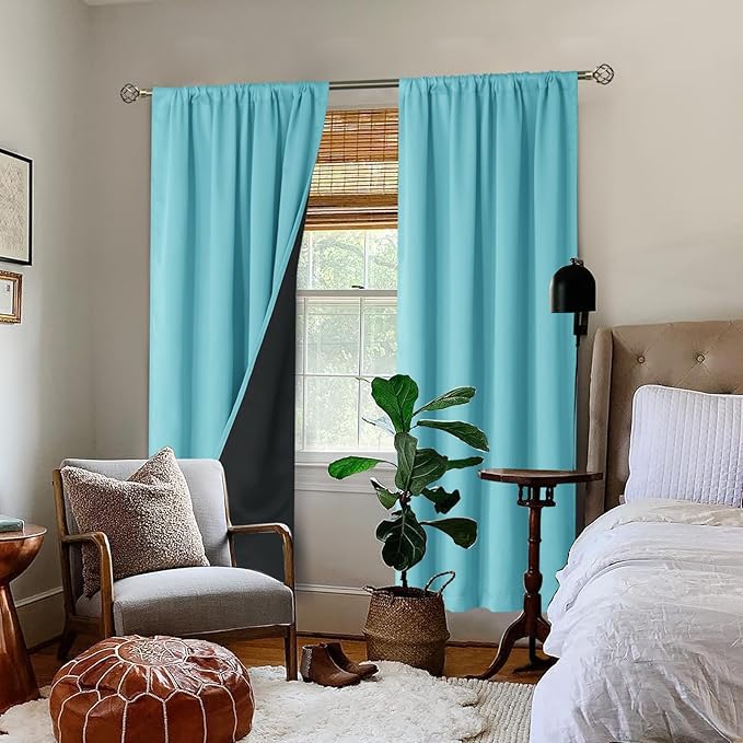 BGment 100% Blackout Curtains for Bedroom 84 Inch Length, Full Room Darkening Curtains for Living Room Rod Pocket with Thermal Insulated Liner, Each Window Curtains 2 Panels, 52 x 84 Inch, Aqua - Image 2