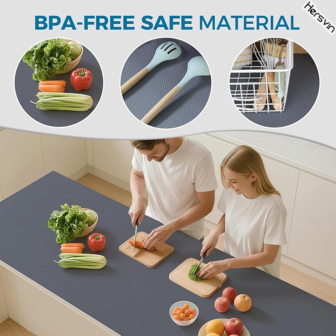 Hersvin Shelf Liners, 24in x 20ft Kitchen Drawer Mats, Non-Adhesive EVA Cupboard Protector, Cabinet Lining (Dark Gray/Dot) - Image 4