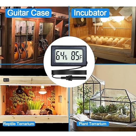 2-Pack Mini Digital Hygrometer Thermometer Gauge with Probe LCD Display Temperature Fahrenheit Humidity Meter for Incubator Reptile Plant Terrarium Sealed Containers Guitar Case - Image 5