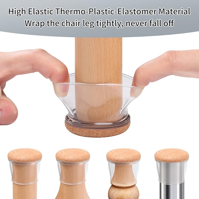 Ezprotekt 8 Pcs Extra Large Chair Leg Protectors with Felt, Silicone Felt Furniture Pads, Floor Protectors for Chair, Bar Stools Leg Protectors Caps, Table Leg Cups Covers (XL Fit: 1.4"-1.65", Clear) - Image 5