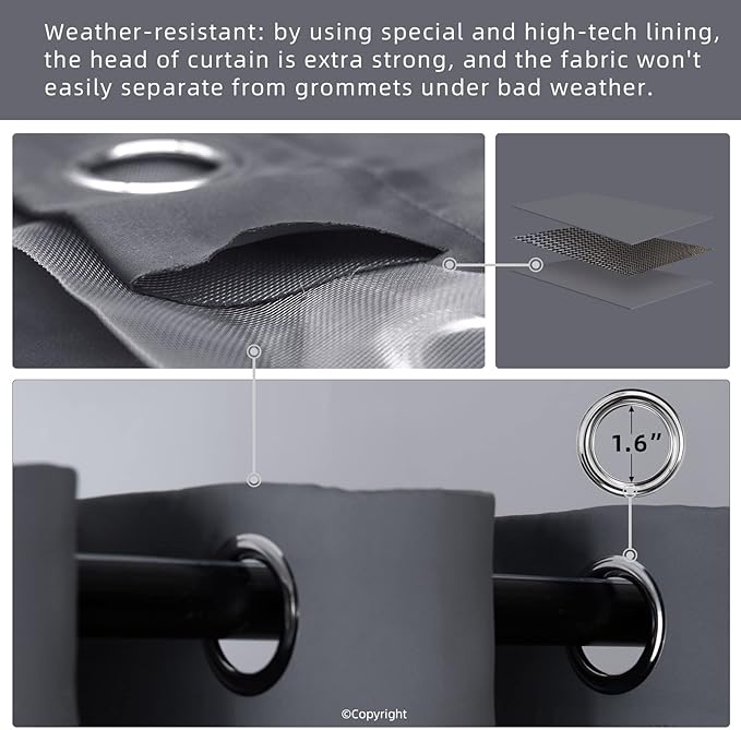 DIVA EN CAMINO DEC Waterproof Outdoor Curtain W105 x L84 - Grommet Top Sunlight Blocking Window Treatment Drapes Blackout Curtains for Home Bedroom Living Room Patio Porch Pergola (2 Panels) - Image 3