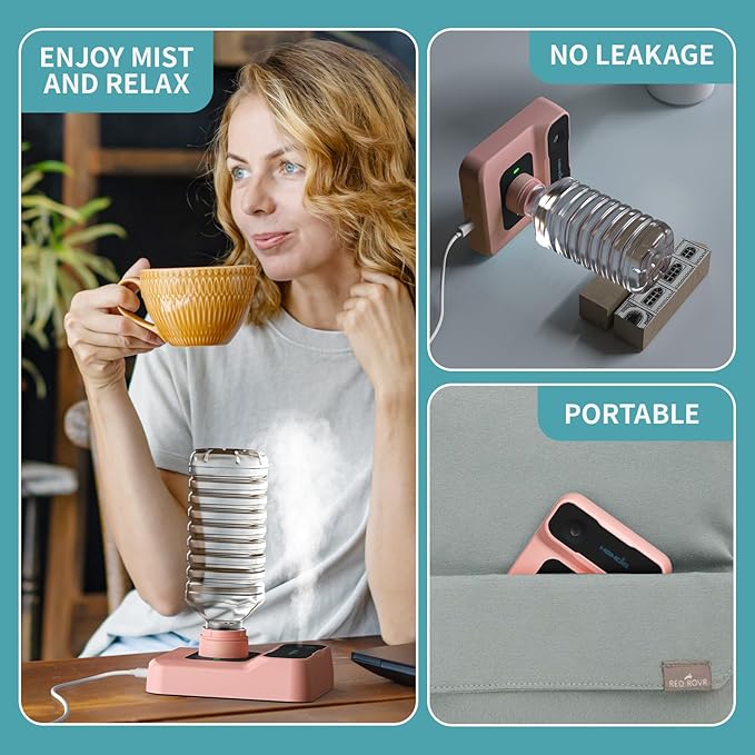 Portable Humidifier - Small Air Humidifiers for Bedroom, Plants, Office, Travel - Cool Mist Humidifiers, Color-Changing Accent Light, 2 Mist Settings, RosePink - Image 4