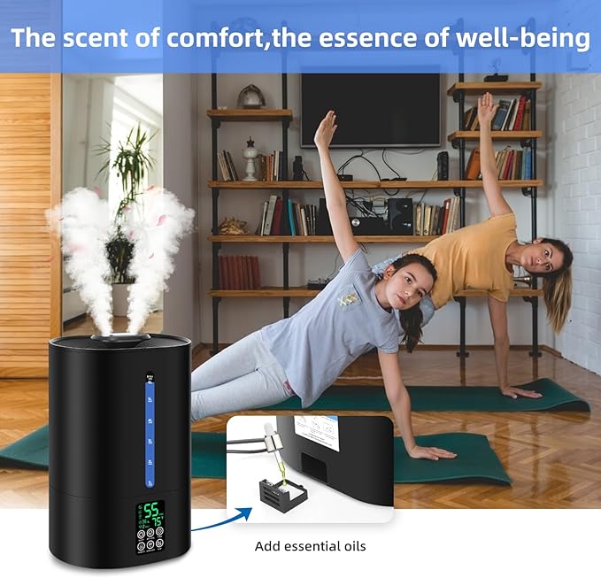 6L Humidifiers for Bedroom Large Room Home,Cool and Warm Humidifier for Baby and Plants Hot Mist Top Fill Desk Humidifiers Oil Diffuser,Quiet,Adjustable Mist,360°Nozzle-Black(2026 Upgraded) - Image 9