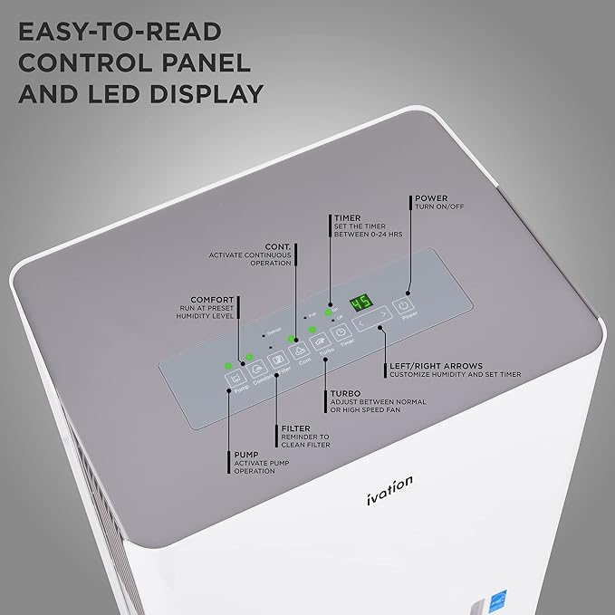 Ivation 4,500 Sq. Ft Energy Star Dehumidifier With Pump, Large Capacity Compressor De-humidifier for Big Rooms and Basements with Continuous Drain Hose Connector and Pump, Auto Shutoff and Restart - Image 3