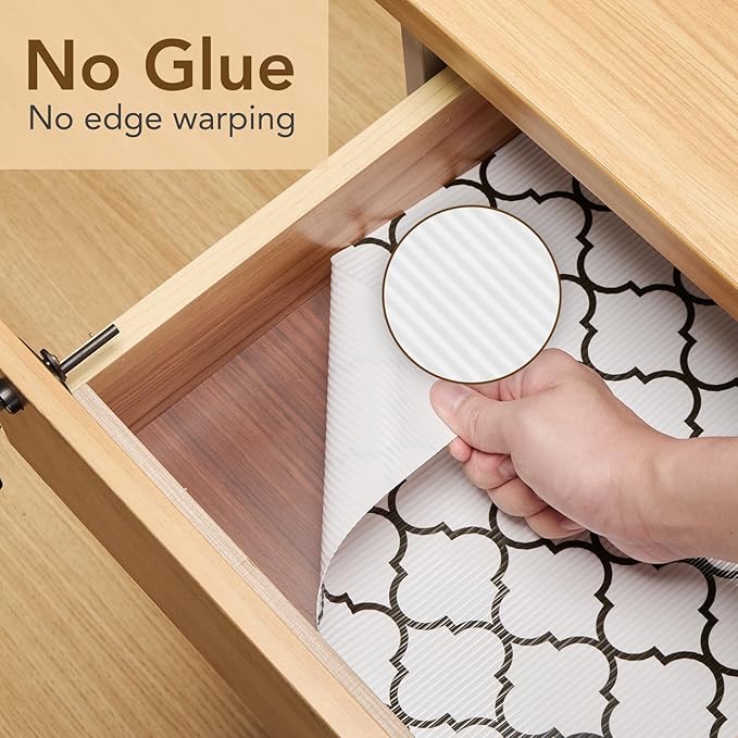 Glotoch Shelf Liner for Kitchen Cabinets Non Slip,17.5" x 30FT Drawer Liner Waterproof Cabinet Liner for Shelve,Premium Refrigerator Liners for Shelves,Cupboard,Dresser,Closet,Quatrefoil White - Image 2