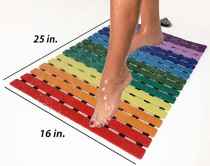 Non Slip Bathtub Mat | Double-Layered Shower Floor Mat with Suction Cups | EZ-Dry Construction | Non-Toxic, BPA, Latex, Phthalate, PVC Free (Rainbow) - Image 5