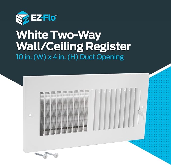EZ-FLO 10 x 4 Inch (Duct Opening) Air Vent Cover for Wall or Ceiling, Two-Way Ventilation Register, Solid Steel HVAC Register Cover, White, 61609 (Pack of 2) - Image 2
