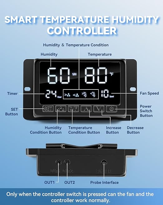 14" Wall Mounted Shutter Exhaust Fan with Thermostat - Temperature Humidity Controller, EC Motor, Aluminum Auto Shutter Ventilation Fan, Attic Vent Fan, Coops, Greenhouse, Barn, Shed Ventilator - Image 3