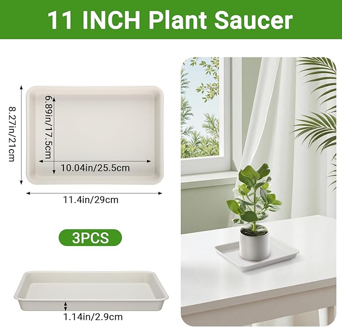 GREANER 11 Inch Plant Ttray, 3 Packs Durable Plastic Humidity Trays for Indoor Plants, Plant Saucers for Outdoors, Drip Trays for Potted Plants(Beige) - Image 2