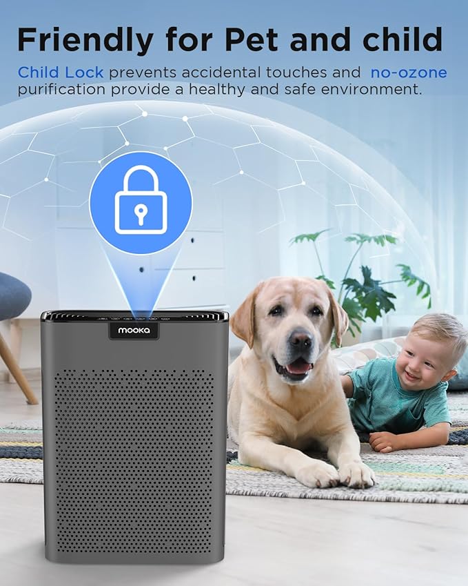Air Purifiers for Home Large Room 2200 Ft² with Washable Filters, MOOKA H13 HEPA Air Purifier for Home Pets Bedroom with Fragrance, Air Cleaner for Smoke Dust Pollen Pets Hair Odor, KJ190 Grey - Image 8