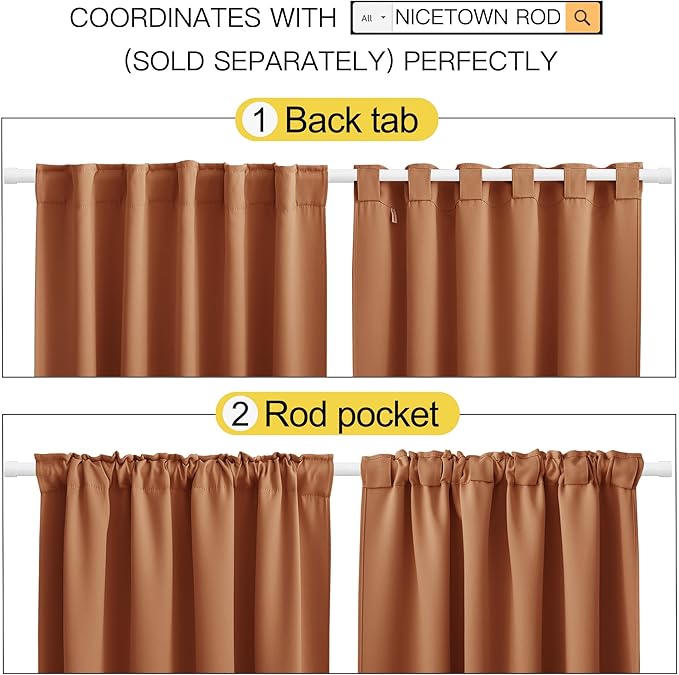 NICETOWN Short Curtains for Small Window - (Burnt Orange Color) W34 Wide, 2 Pieces, 48 inches Length Curtains, Modern Design Thermal Privacy Protection Window Treatment Drapes/Draperies for Bedroom - Image 3