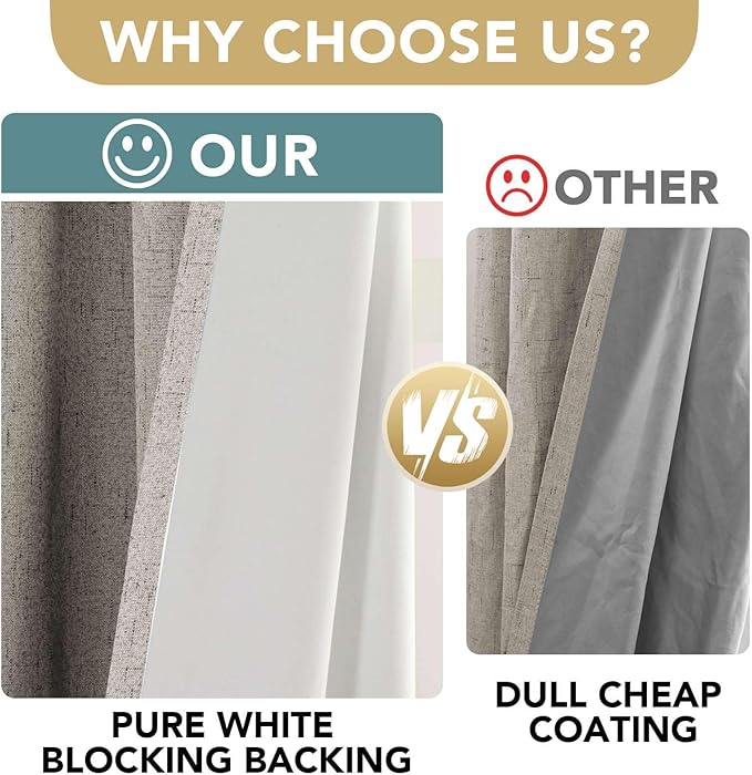 H.VERSAILTEX Blackout Drapes Linen Blackout Curtains 84 inch Length 2 Panels Set, 100% Blackout Thermal Insulated Textured Curtain Anti-Rust Grommet Curtains with White Liner, Stone - Image 3