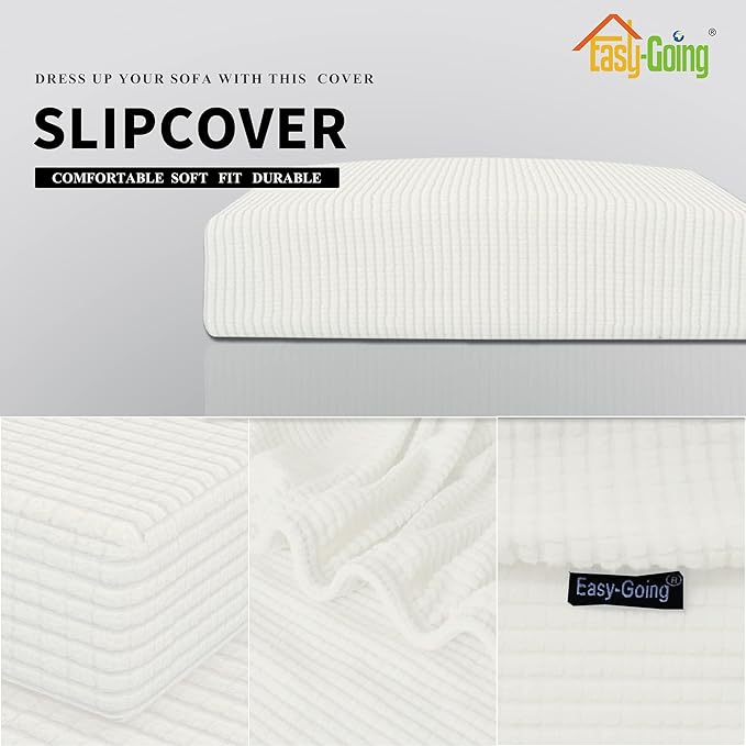 Easy-Going Stretch Chair Cushion Cover Sofa Cushion Furniture Protector Sofa Seat Sofa Slipcover Sofa Cover Soft Flexibility with Elastic Bottom(Chair Cushion, Cream) - Image 3