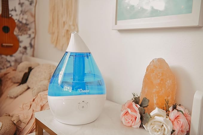 Crane Droplet Ultrasonic Teardrop Cool Mist Air Humidifier, 0.5 Gallon for Bedroom and Office, Blue and White, Nursery Humidifier - Image 7
