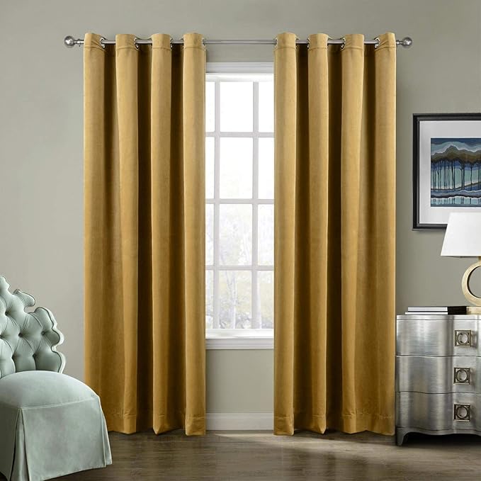 ChadMade Blackout Lined Premium Velvet Curtain Wheat 72Wx96L Inch (1 Panel), Eyelet Grommet for Livingroom Bedroom Theater Studio, Leon Collection by ChadMade