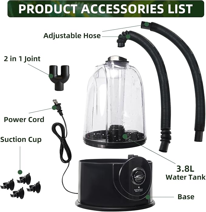 Coospider 3.8L Reptile Fogger Mister, Quiet Reptile Humidifier for Reptiles Tank, Terrarium Humidifiers, Reptile Misting System for Reptiles Amphibians Herps Vivarium (Dual Hose) - Image 7