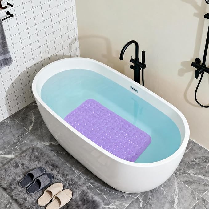 Anti-Slip Bathtub Shower mat, 27.5×14.5（Approximately 70×37cm） inch Soft Oversized Machine Washable Non-Slip Bathtub mat with Drainage Holes, Bathroom Floor Suction Cup.（1- Clear Purple） - Image 4