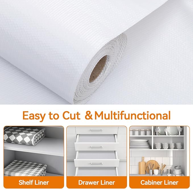 Shelf and Drawer Liner for Kitchen Cabinets Non-Adhesive, Strong Grip Non-Slip Thickened Cabinet Liners for Shelves, Waterproof Mats for Dresser Cupboard, White, 12 in x 10 Feet - Image 5