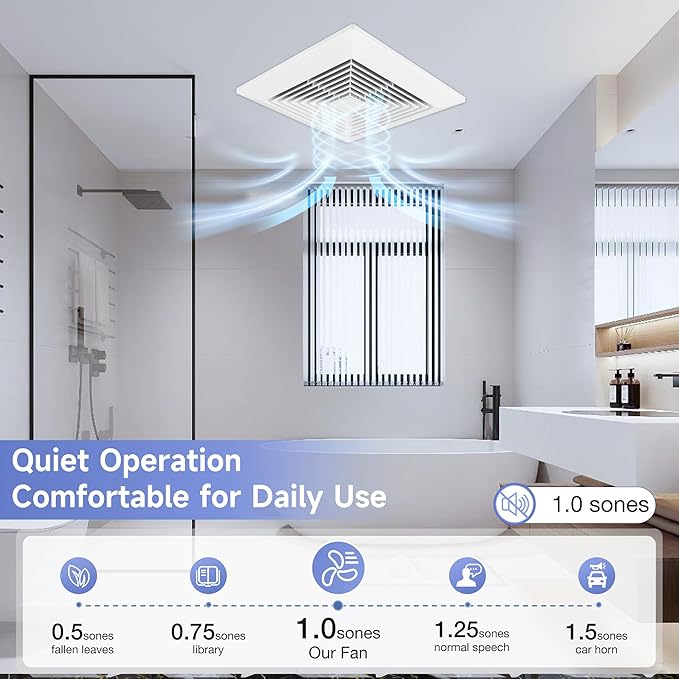 Bathroom Ceiling Exhaust Fan, Household Bath Vent Ventilation Fan with 1.0 Sones Quiet Operation, 110 CFM (Housing Size 9.1"x9.1") - Image 4
