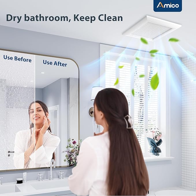Amico Bathroom Exhaust Fan, 1.0 Sones, 110 CFM, Low Noise, Household Bath Ventilation Fans, Ceiling Mounted, No Attic Access Needed, Easy to Install- ETL & FCC Certified - Image 3