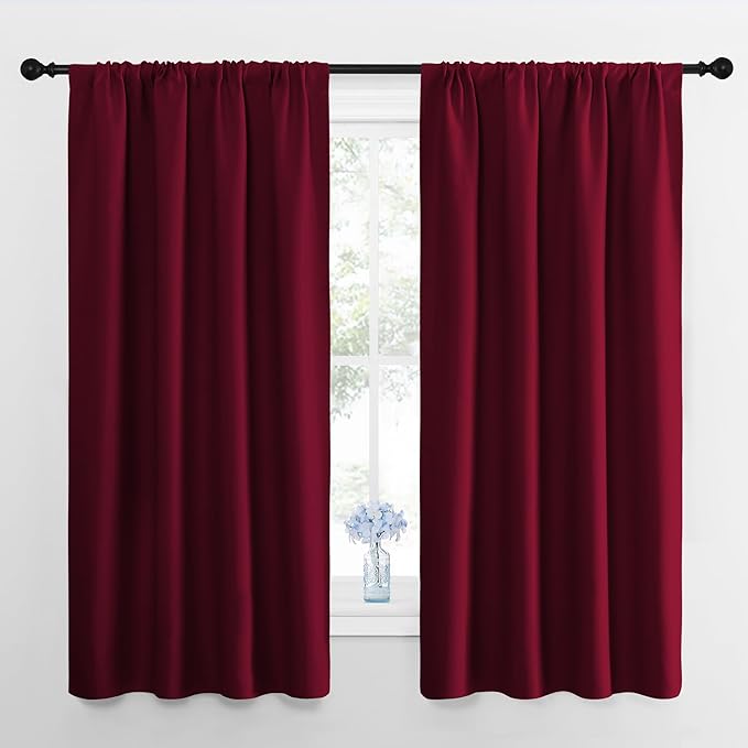 NICETOWN Blackout Curtains for Bedroom, Blackout Curtain Panels, Wine Red, 1 Pair, 42 by 45-inch, Window Treatment Energy Saving Thermal Insulated Solid Rod Pocket Blackout Drapes/Draperies by NICETOWN