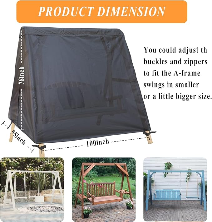 Patio Swing Cover A-Frame Swing Covers Waterproof 3 Seat UV Resistant Weather Protector for Outdoor Courtyard Patio Furniture Black - Image 2
