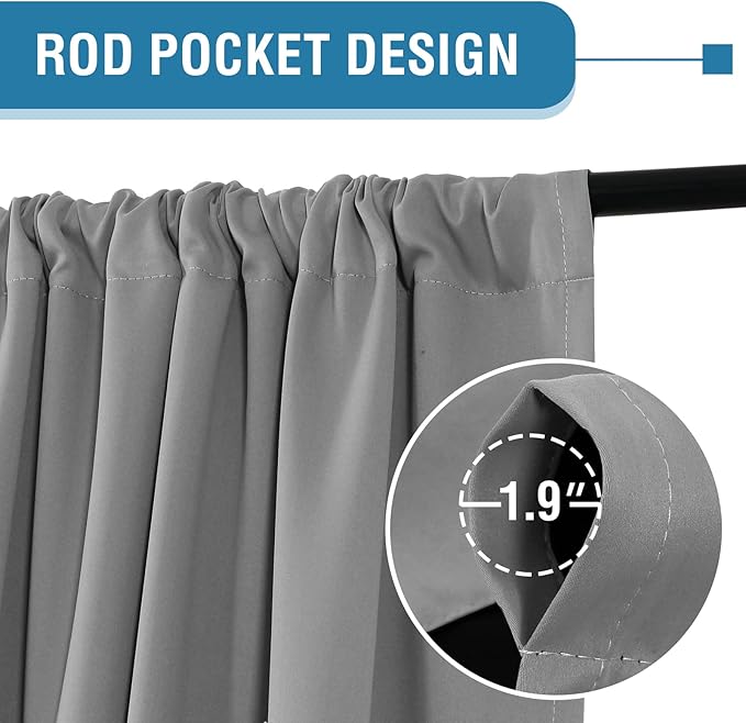 H.VERSAILTEX 100% Blackout Curtains for Bedroom Short Curtains Half Window Curtains for Kitchen, Privacy Energy Saving Curtain Tiers for Bathroom Shades, W 42 x L 36 inch, Set of 2, Dove Grey - Image 3