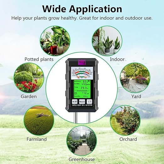 6-in-1 Soil Moisture Meter, Hygrometer for Plants with Soil Moisture, PH Meter, Temperature, Sunlight, Fertility, Environmental for Farming, Gardening (2*AAA Battery Needed) - Image 9