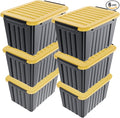 Nazhura 72Quart Plastic Storage Bin, Stackable and Nestable Storage Boxes with White Lids and Secure Latching Buckles, Large Storage Container (Black/Yellow, 72Quart-6Pack) by NazhuraGoodCompanionAtHome