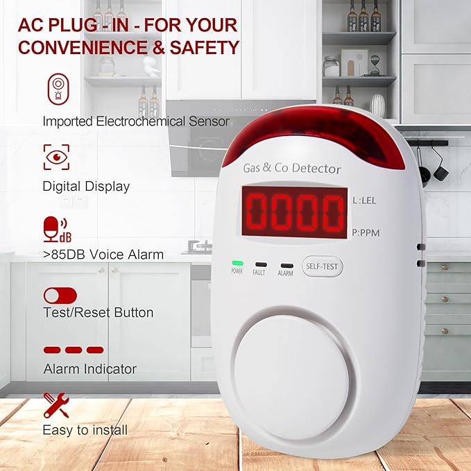 2 Packs Gas & Carbon Monoxide Detectors - Plug in Carbon Monoxide Detector & Propane, Natural Gas Detector, CO Monitor Alarm & Explosive Gas Detector Alarm for Home,RV - Image 5