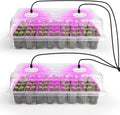 Bonviee 2-Pack Seed Starter Tray with Plant Light, Elevated Seedling Starter Trays Kits with Adjustable Humidity Domes and Clear Cell Tray, 12 Full Spectrum Led Lamp Beads for Plants Indoor-Clear by BonvieeDirect