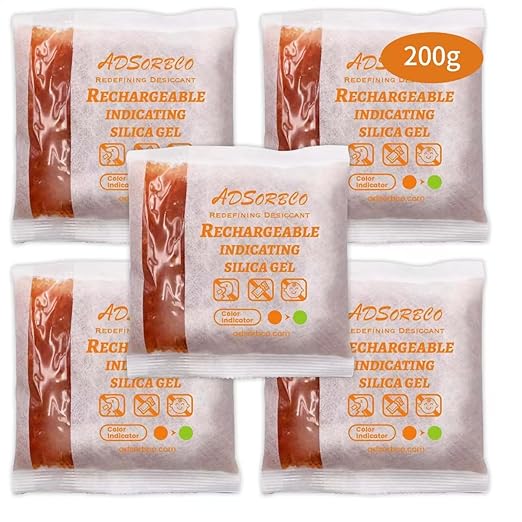 Adsorbco Rechargeable 200 Gram 5 Packs Desiccant, Indicating Silica Gel Packets, Moisture Absorbers for Storage, Gun Safe Dehumidifiers by Unknown