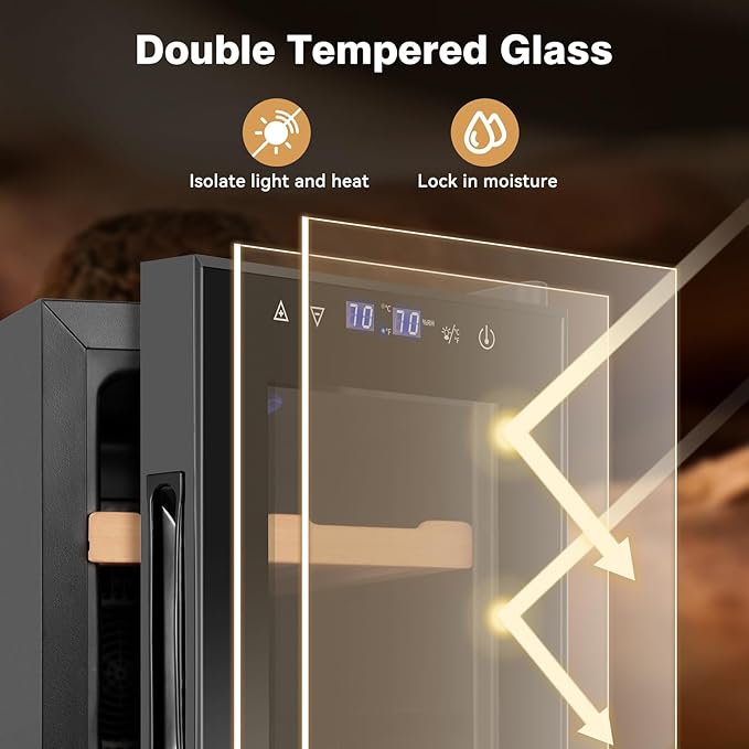 Electric Cooler Cabinet 35L with Temperature and Humidity Control, Spanish Cedar Wood Shelves and Safety Lock (300 Counts Capacity), Gift for Men - Image 9