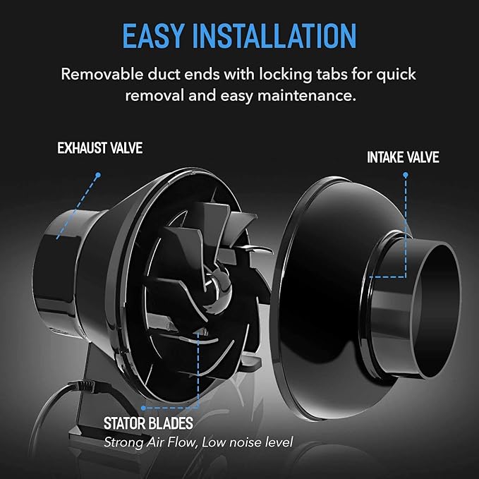 iPower 4 Inch 195 CFM Inline Fan Circulation Vent Blower, Air Carbon Filter and 8 Feet Flexible Ducting for Grow Tent Ventilation, Exhaust, HVAC Heating Cooling - Image 4