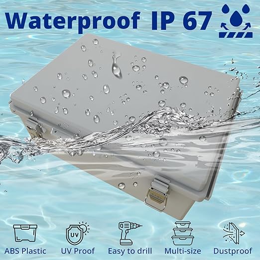 MAKERELE Grey Electrical Junction Box for Outdoor Waterproofing,Outsourced IP67 ABS Plastic, Including Mounting Plate,Wall Bracket,Hinged Cover, and 3/4" NPT*2(13.8"×9.8"×5.9") - Image 3