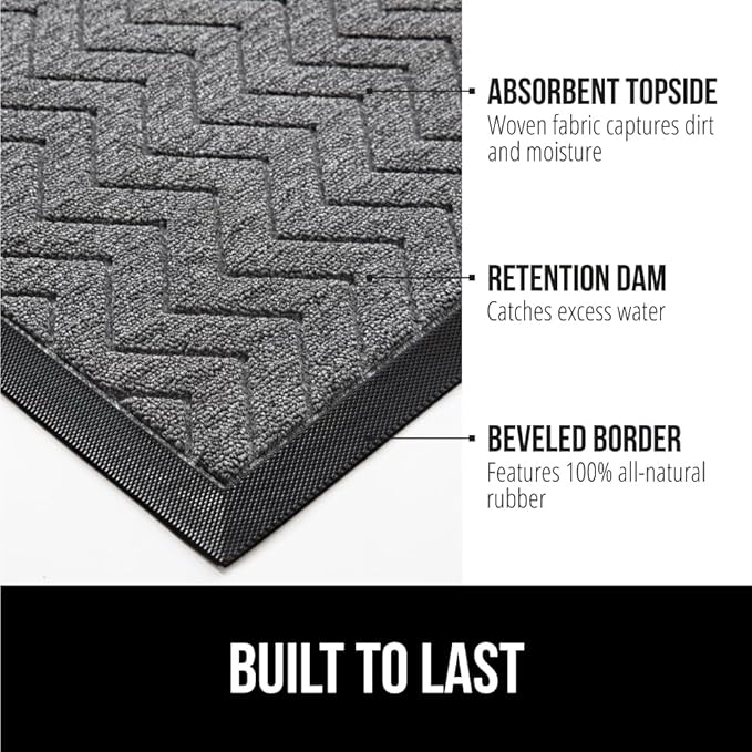 GORILLA GRIP 100% Waterproof All-Season WeatherMax Doormat, 72x24, Durable Natural Rubber, Stain and Fade Resistant, Low Profile, Indoor Outdoor Door Mats, Easy Clean Patio Entrance Mat, Steel Chevron - Image 2