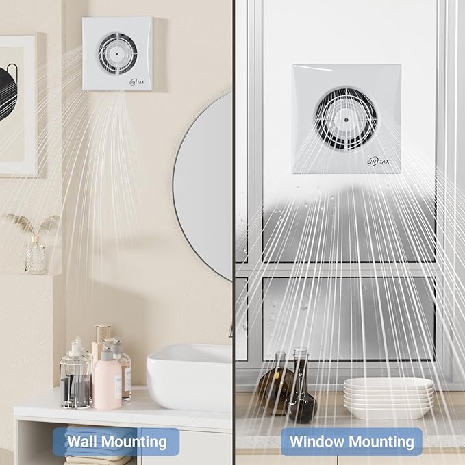 4 Inch Bathroom Exhaust Fan, 130m³/h Quiet Ventilation Extractor with Check Valve, Wall/Window Mount Bathroom Exhaust Fan for Kitchen, Garage, Office, Shop, 12W, 34 dB, White - Image 6