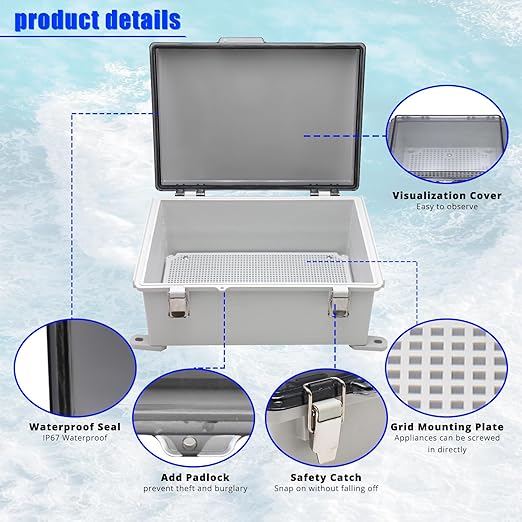 MAKERELE Outdoor Junction Box ABS Plastic Waterproof Universal Electrical Project Box Grey Enclosure with Transparent Cover 13.8×9.8×5.9inch（350×250×150mm） - Image 4