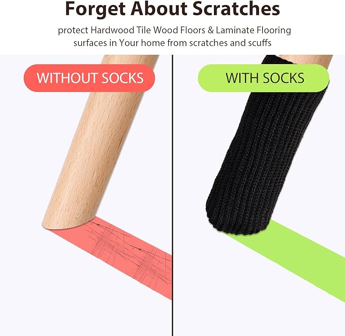 Hazeland High Elastic Knitted Chair Leg Protectors for Hardwood Floors, 32Pcs Non Slip No Scratch Noise Furniture Socks, Suitable for Most Round or Square Furniture Feet Black - Image 5