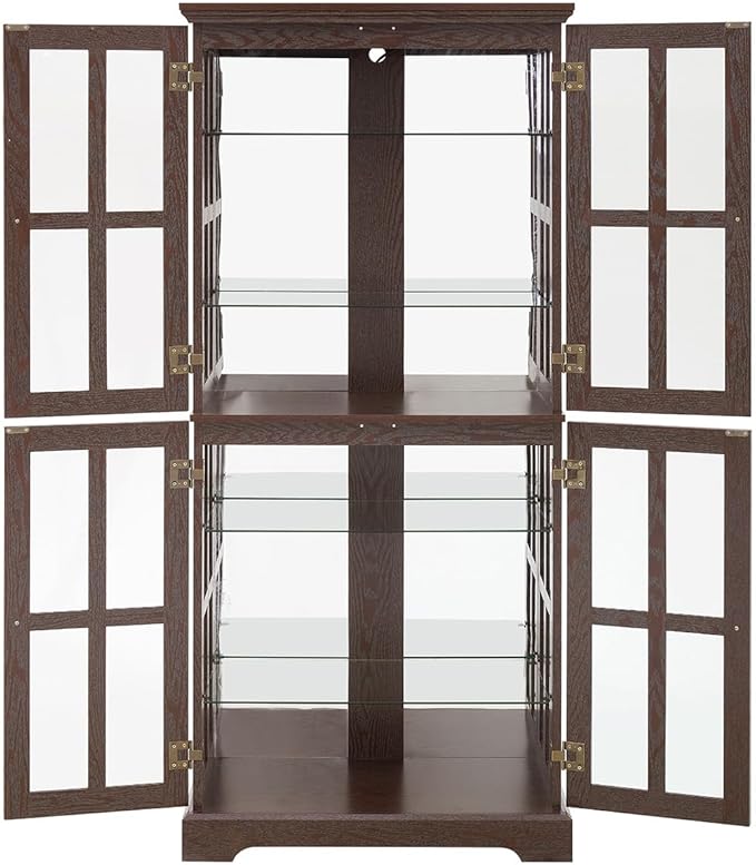 Lighted Glass Curio Cabinet with Lights & Adjustable Shelves,Curio Display Cabinet with Wood Frame & Glass Door,Corner Antique Display Case for Kitchen,Living Room,Office - Image 7