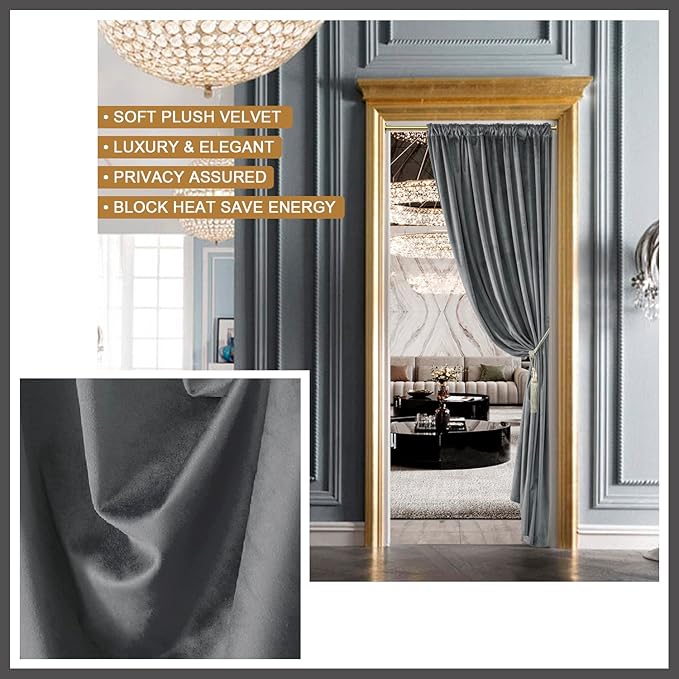 XTMYI Grey Velvet Privacy Room Divider Curtains for Room Separation,Back Tab Door Folding Screen Hanging Indoor Doorway 60-70% Soundproof Curtain for Office Partition Living Room Bedroom Window,Gray - Image 5