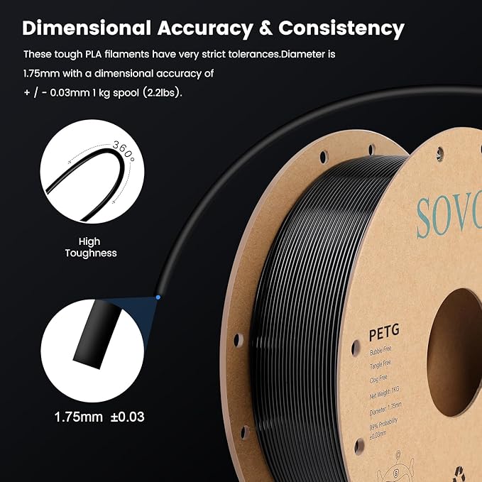 Sovol 3D Printer PETG Filament 2kg (4.4 lbs) Spool Printing Materials, Wiring Tightness, Dimensional Accuracy +/- 0.03 mm, 1.75 mm, Black + White - Image 6