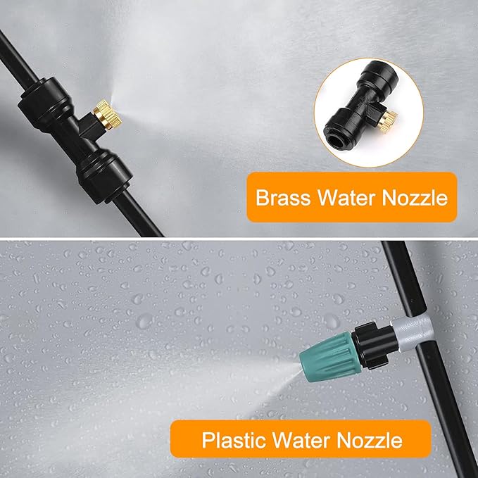 Brass & Black Misting Nozzles Kit - 20pcs Mister Nozzles & Tees with 2pcs Plugs for 1/4" Tubing and Outdoor Patio System - Image 5