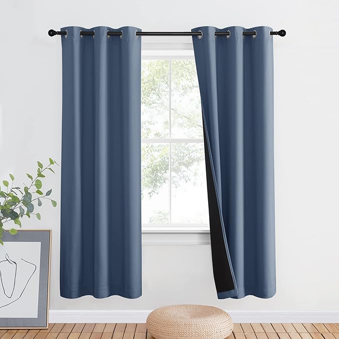 NICETOWN Full Shade Room Warming Curtain Panel, Energy Smart & Noise Blocking Out Blackout Drape for Apartment Window, Thermal Insulated Guest Room Lined Window Dressing(Stone Blue, 42 x 72 inch) by NICETOWN