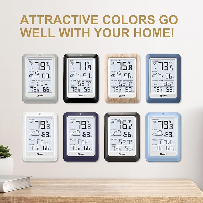 Indoor Outdoor Thermometer Wireless Weather Station, Temperature Humidity Monitor Battery Powered Inside Outside Thermometers with 330ft Range Remote Sensor and Backlight Display（Metal Black） - Image 7