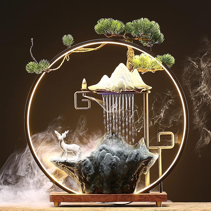 17In Water Fountains Indoor Tabletop Water Fall Humidifier with LED Light and Atomizer Mist, Zen Decor Meditation Japanese Decor Fake Plants Feng Shui Decor Festival Birthday Gift for Good Luck Wealth - Image 8